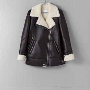 Nwot faux leather shearling biker jacket